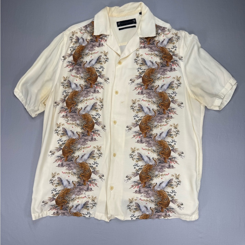 AllSaints Tiger Print Short Sleeve Button Up Shirt